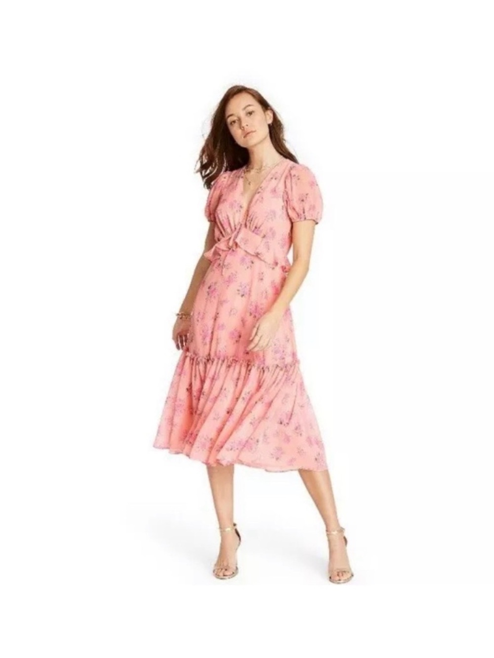 LoveShackFancy for Target | Pink Floral Tie-Front Midi Dress